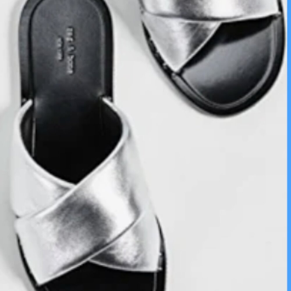 rag & bone, Size 9.5, Silver Metallic Slides